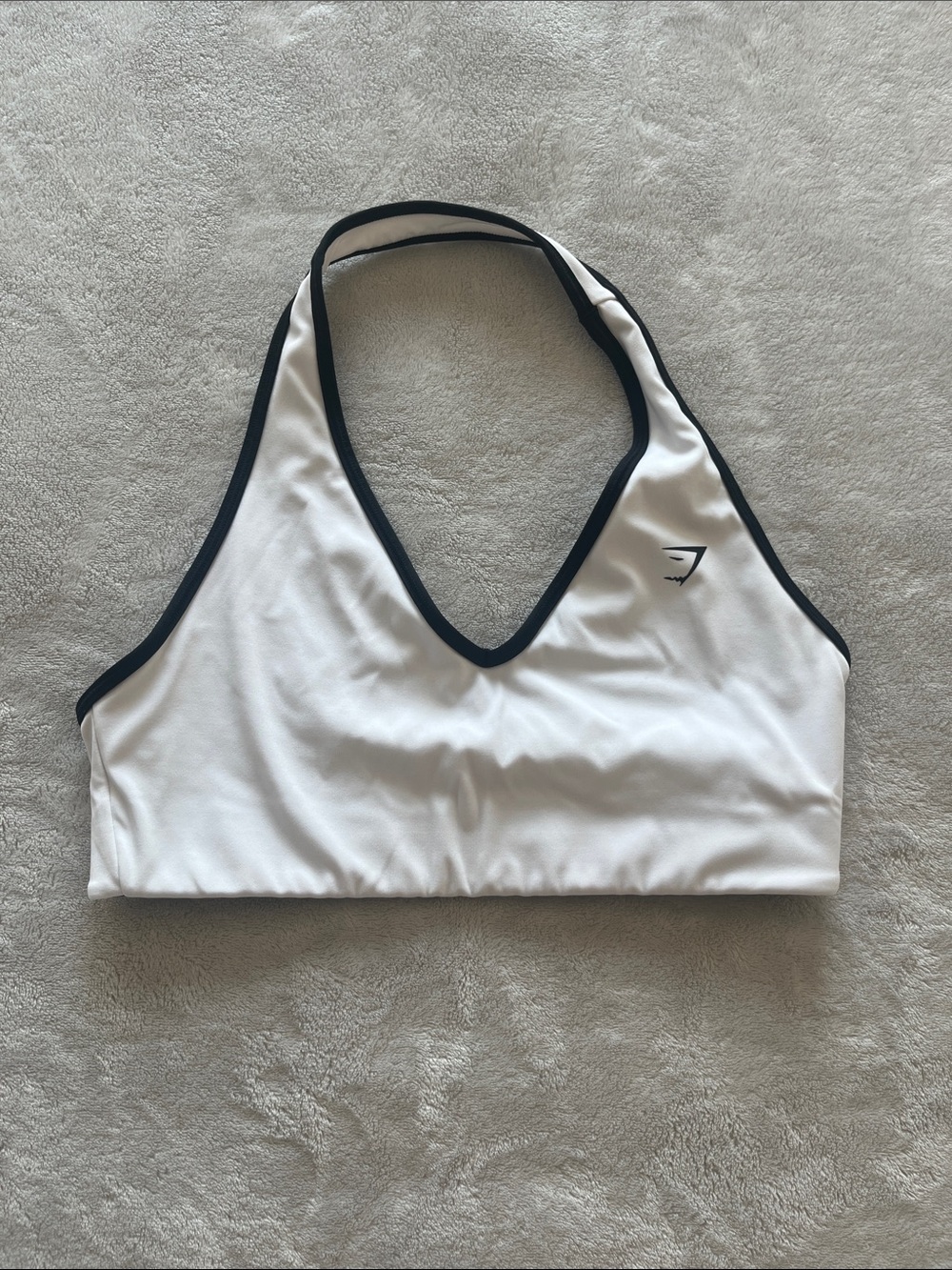 Gym Sports Bra Halter Top in White with Black Trim